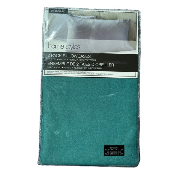 HOME STYLES Standard Pillow Cases Two Pack Teal 20”x30” - Picture 1 of 6